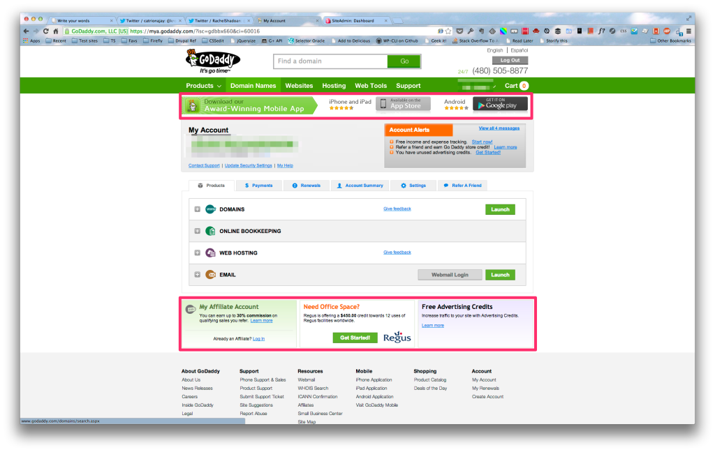 GoDaddy admin panel