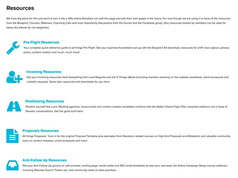 Helpful resources have been organized into a wiki on the member site.