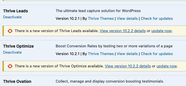 Gif of the WordPress plugin update screen